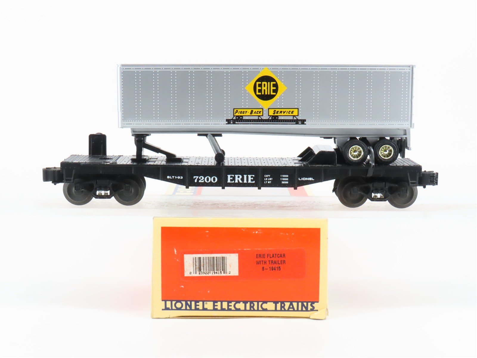 O Gauge 3-Rail Lionel 6-19415 ERIE TOFC Piggyback Flat Car #7200 w/ Trailer
