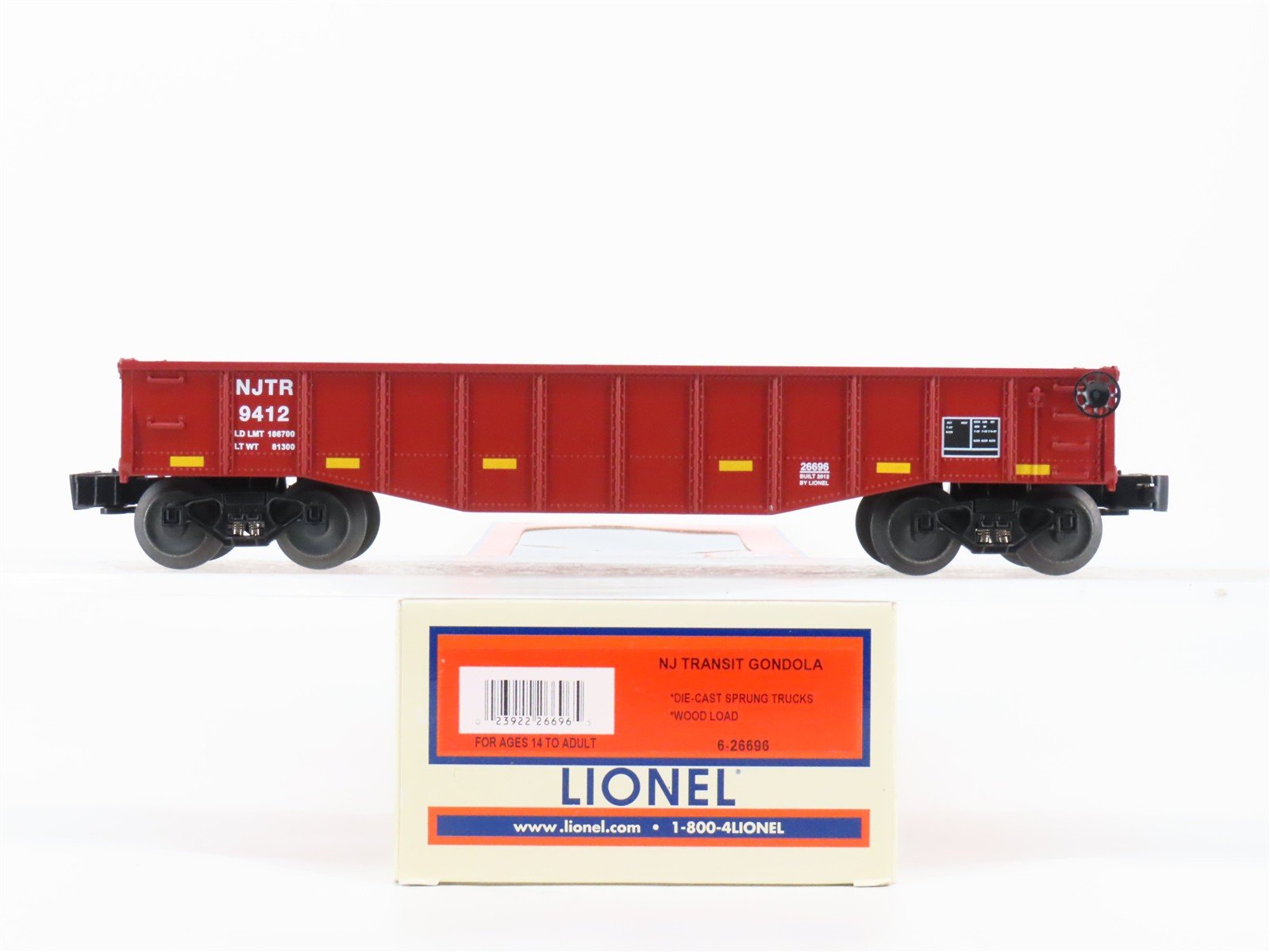 O Gauge 3-Rail Lionel 6-26696 NJTR NJ Transit Gondola #9412 w/ Lumber Load