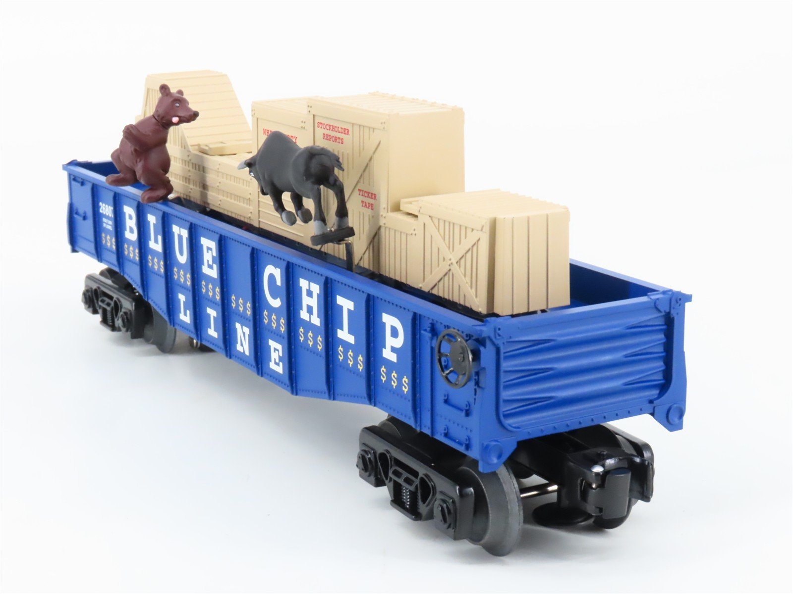 O Gauge 3-Rail Lionel 6-26807 Blue Chip Line Animated Bull & Bear Chase Gondola