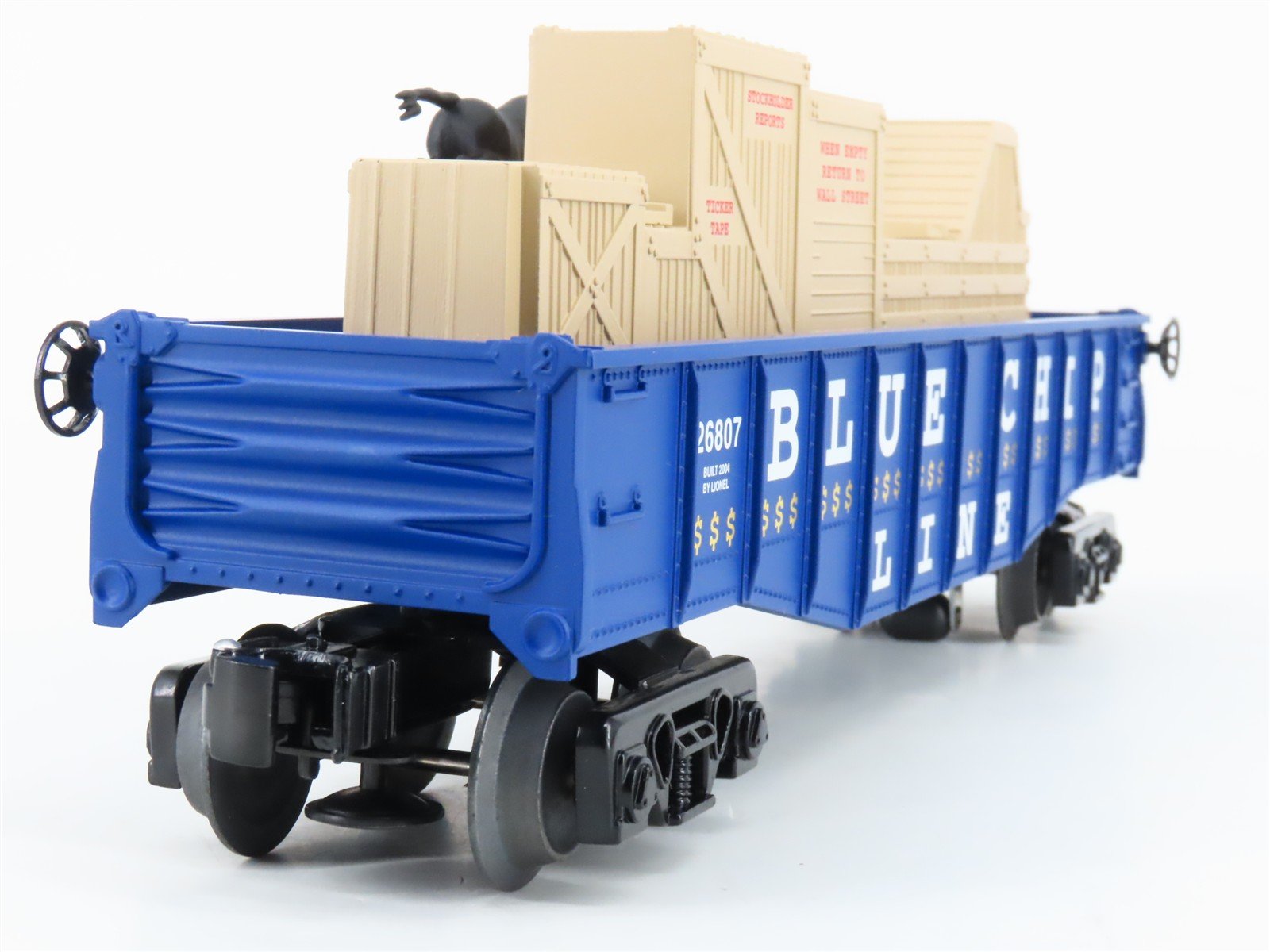 O Gauge 3-Rail Lionel 6-26807 Blue Chip Line Animated Bull & Bear Chase Gondola