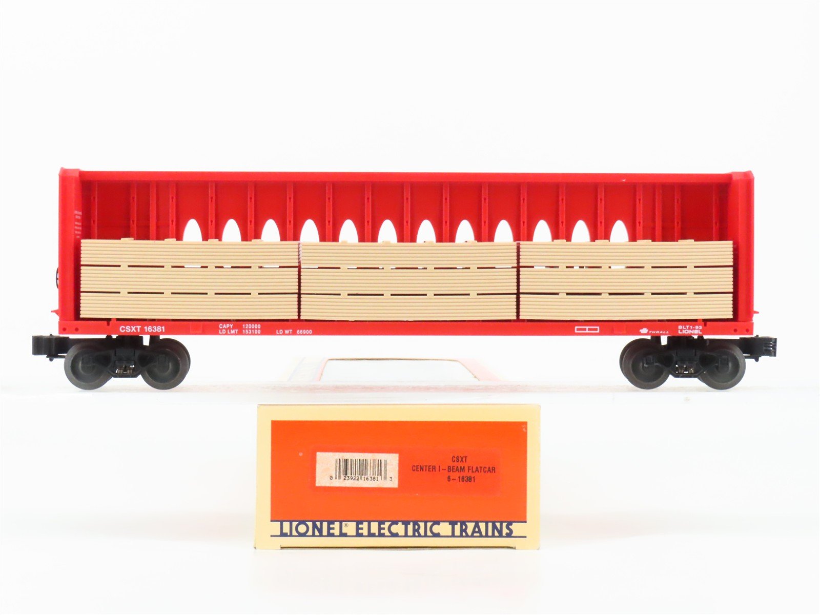 O Gauge 3-Rail Lionel 6-16381 CSXT Centerbeam Flat Car #16381 w/ Lumber Load