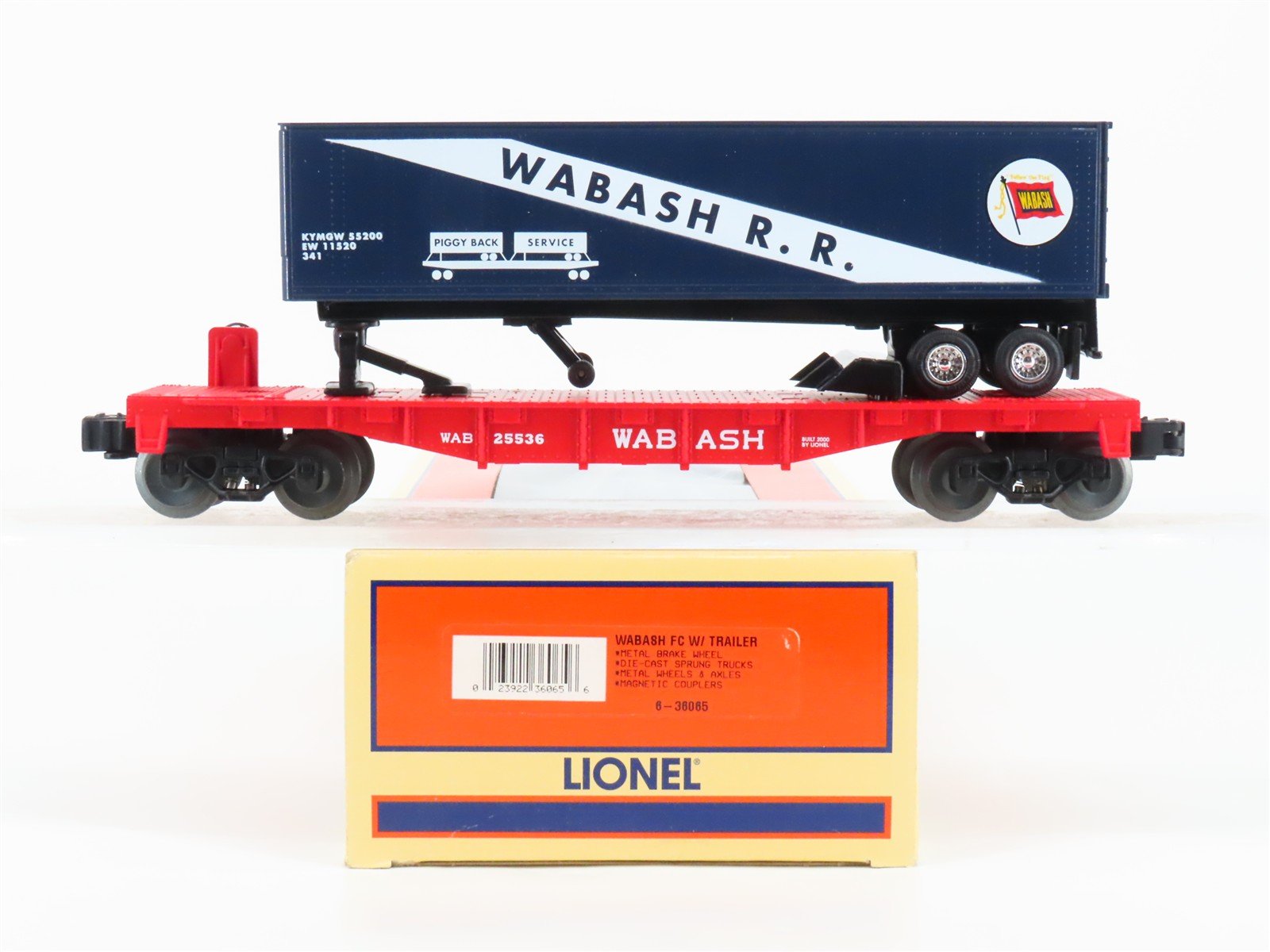 O Gauge 3-Rail Lionel 6-36065 WAB Wabash TOFC Flat Car #25536 w/ Trailer