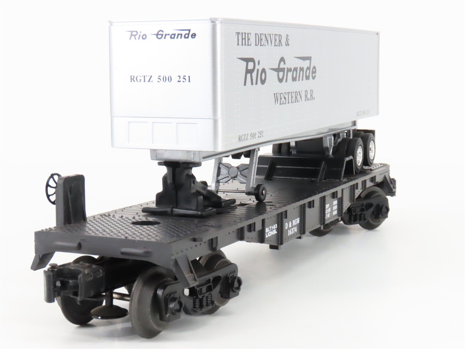 O Gauge 3-Rail Lionel 6-16374 D&RGW Rio Grande TOFC Flat Car #16374 w/ Trailer