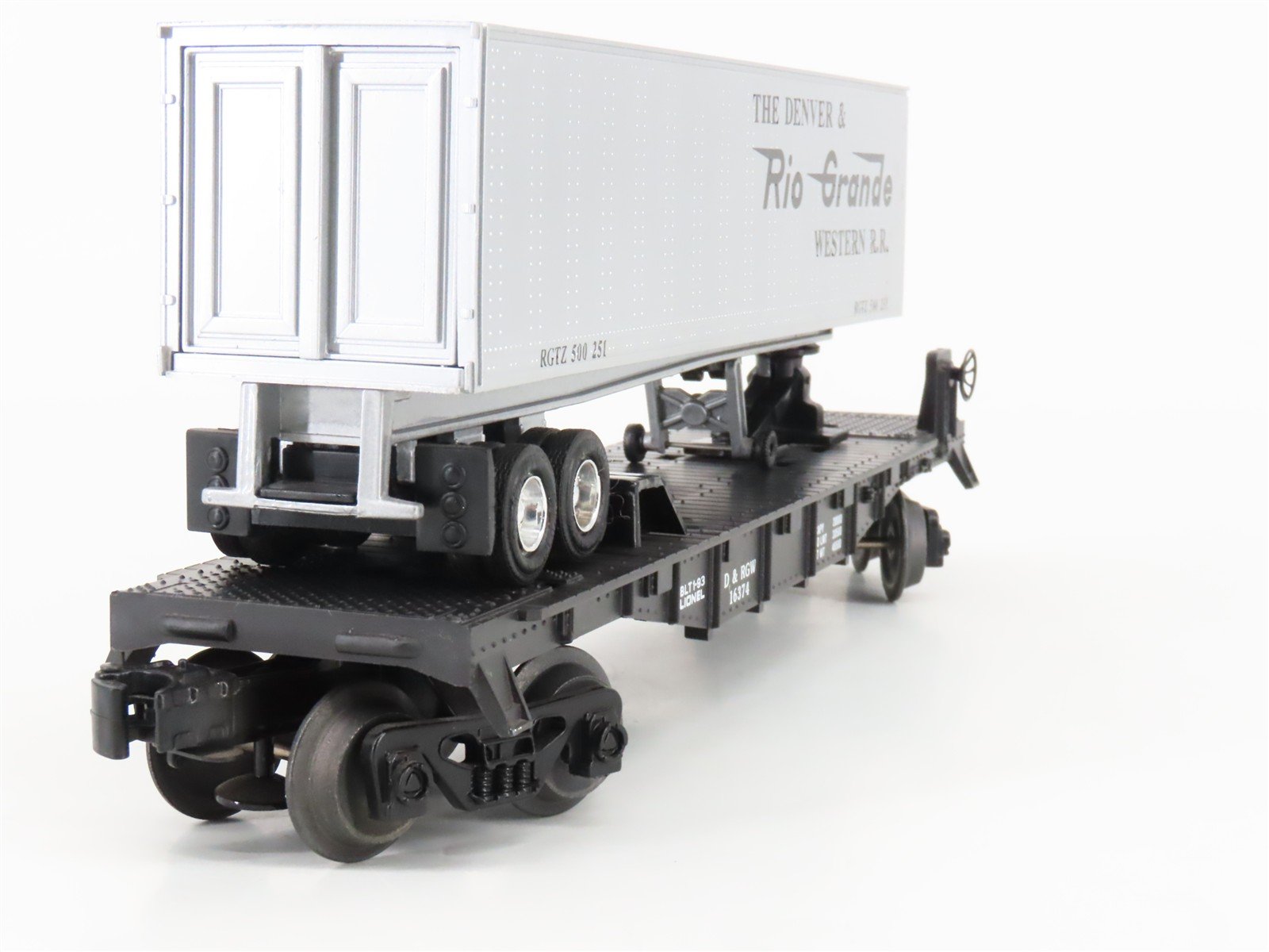O Gauge 3-Rail Lionel 6-16374 D&RGW Rio Grande TOFC Flat Car #16374 w/ Trailer