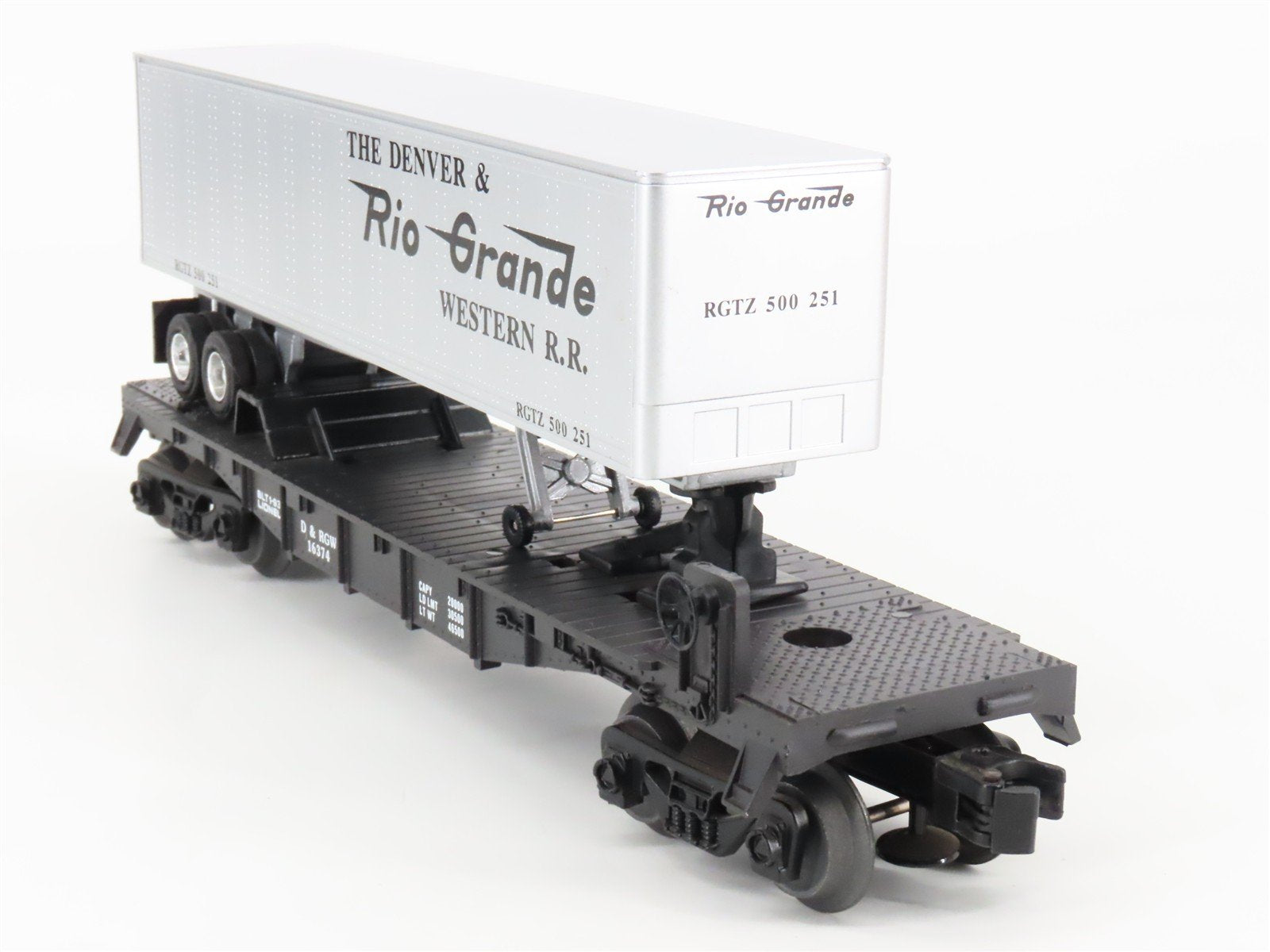 O Gauge 3-Rail Lionel 6-16374 D&RGW Rio Grande TOFC Flat Car #16374 w/ Trailer