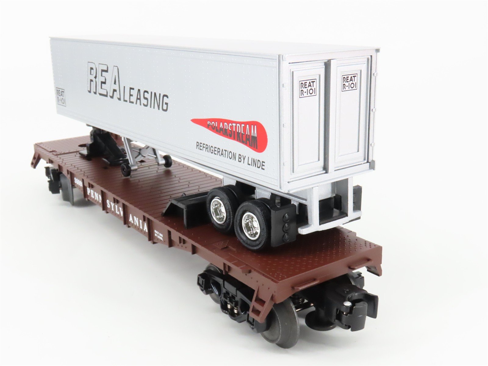 O Gauge 3-Rail Lionel 6-26098 PRR TOFC Flat Car #26098 w/ REA Leasing Trailer