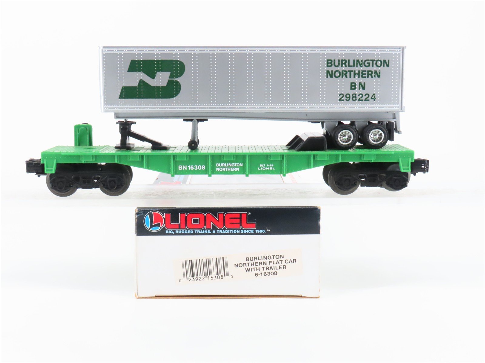O Gauge 3-Rail Lionel 6-16308 BN Burlington Northern TOFC Flat Car w/ Trailer