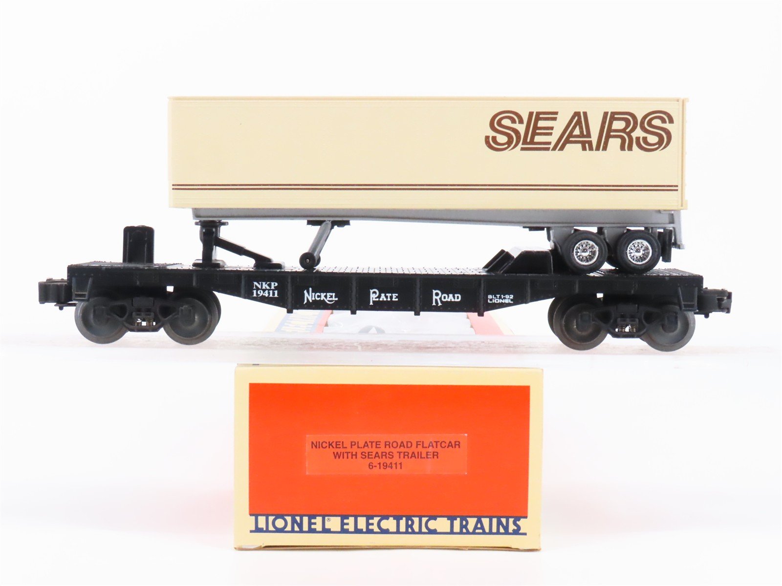 O Gauge 3-Rail Lionel 6-19411 NKP Nickel Plate Road Flat Car w/ Sears Trailer