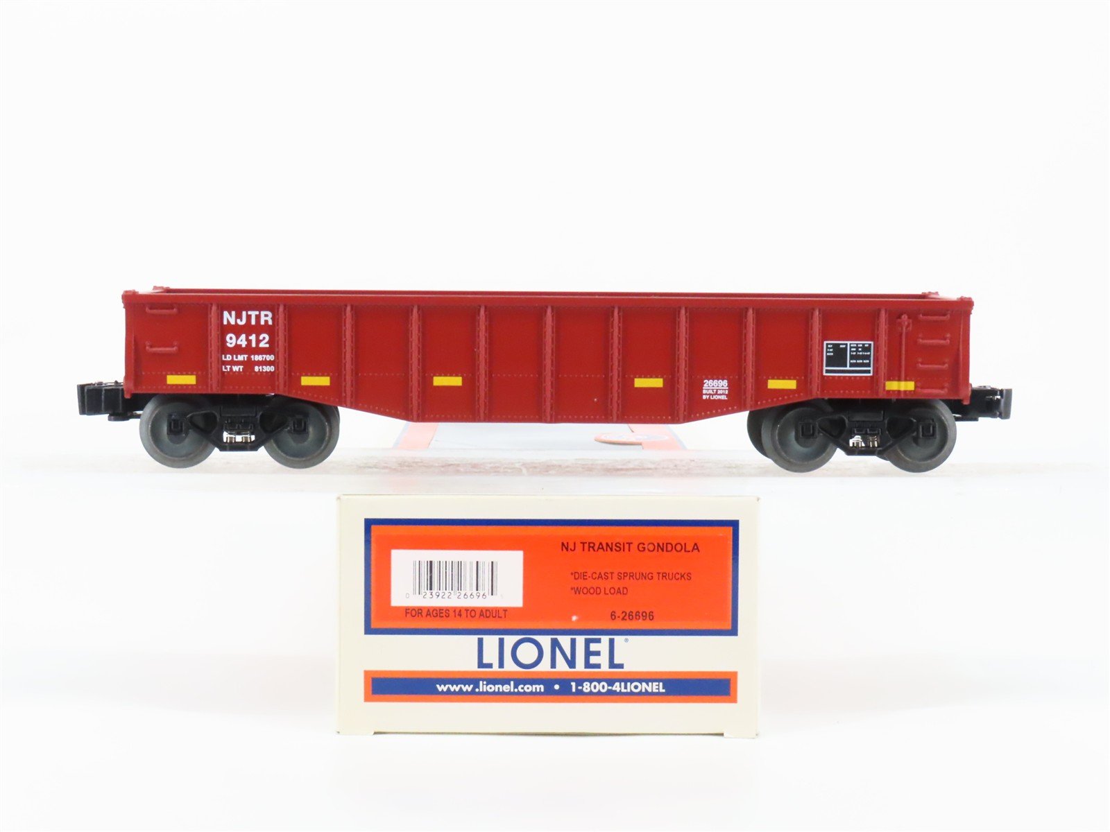 O Gauge 3-Rail Lionel 6-26696 NJTR NJ Transit Gondola #9412 w/ Lumber Load