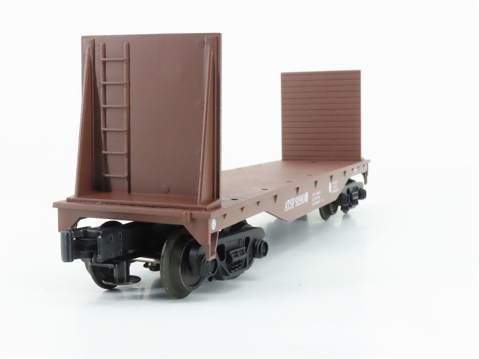 O27 Gauge 3-Rail Industrial Rail IDM 7503 ATSF Santa Fe Bulkhead Flat Car #92993