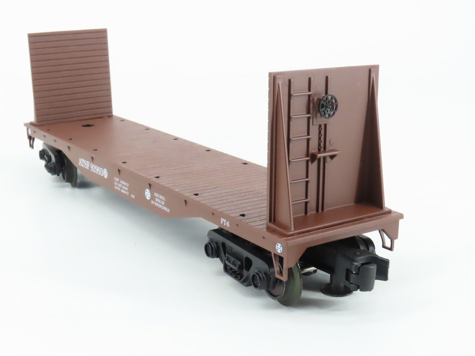 O27 Gauge 3-Rail Industrial Rail IDM 7503 ATSF Santa Fe Bulkhead Flat Car #92993