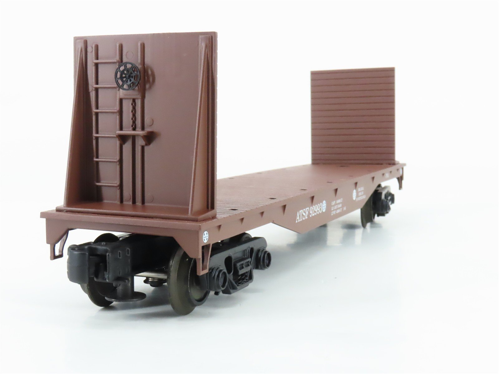 O27 Gauge 3-Rail Industrial Rail IDM 7503 ATSF Santa Fe Bulkhead Flat Car #92993