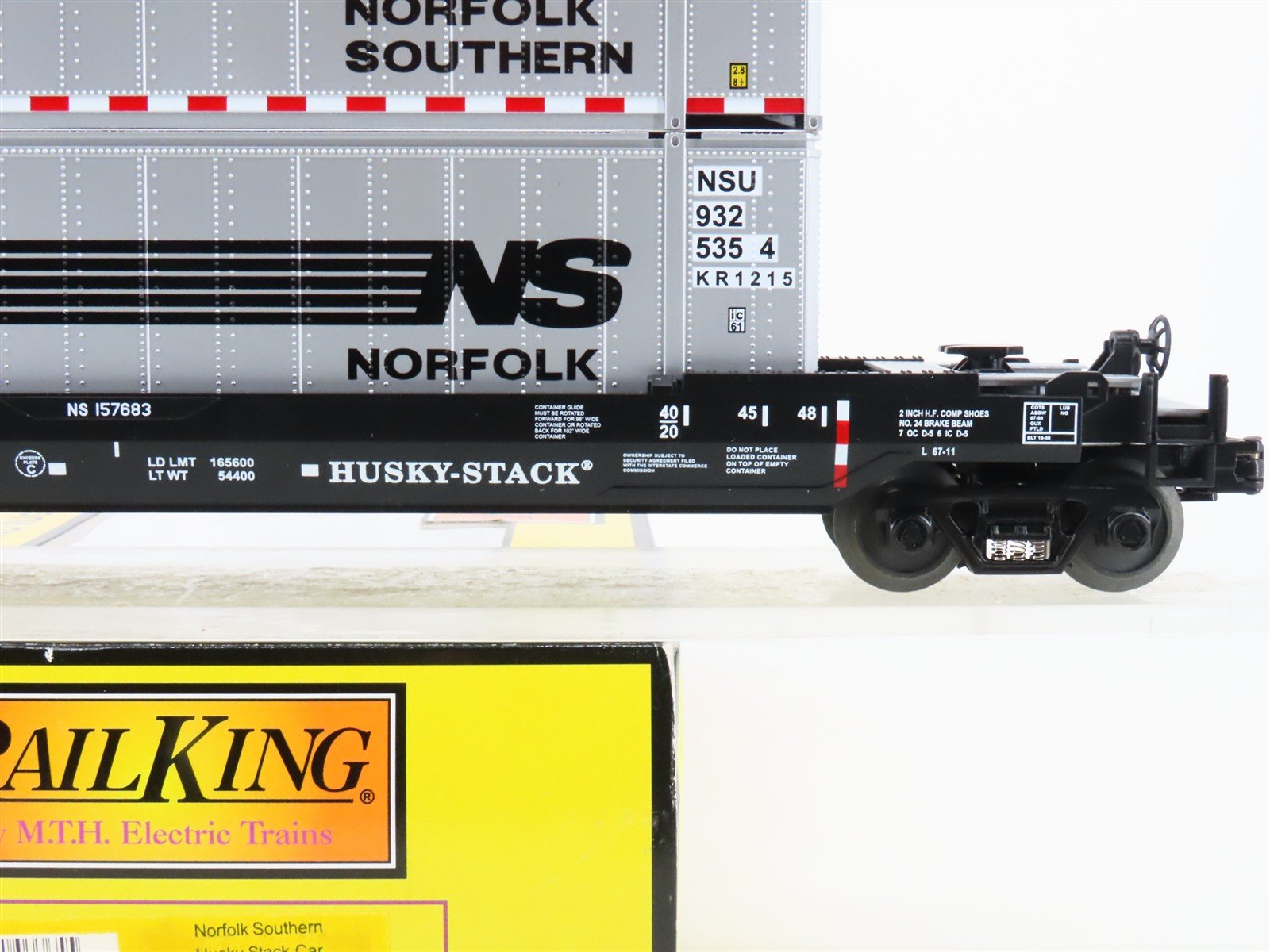 O Gauge 3-Rail MTH RailKing 30-76009 NS Husky Stack Car #157683 w/ Containers