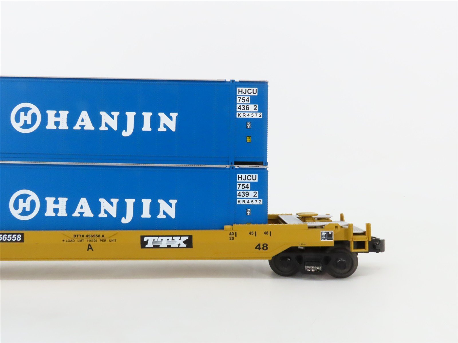 O Gauge 3-Rail MTH Rail King 30-7643 DTTX Hanjin Husky Stack Car #456558