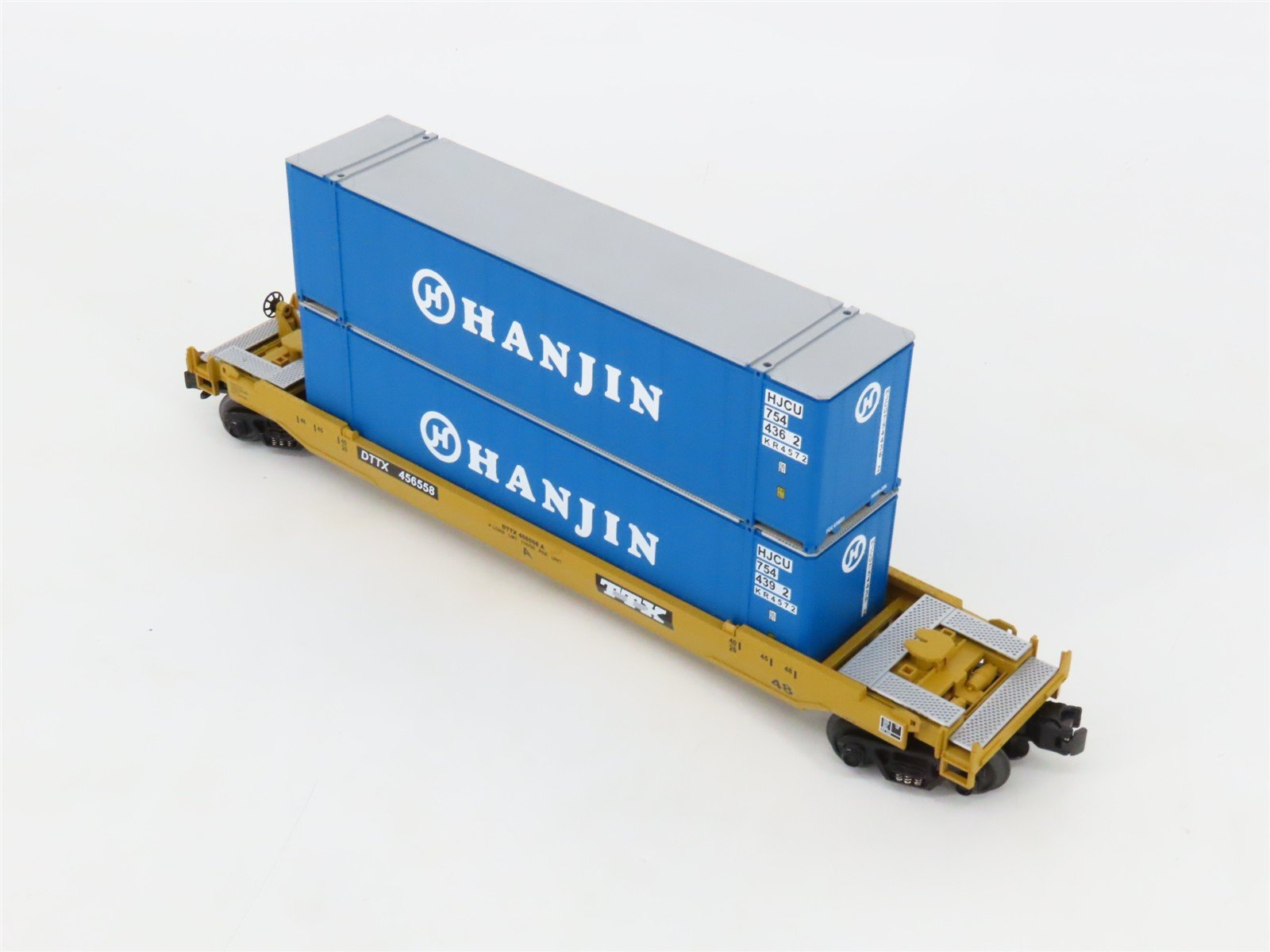 O Gauge 3-Rail MTH Rail King 30-7643 DTTX Hanjin Husky Stack Car #456558