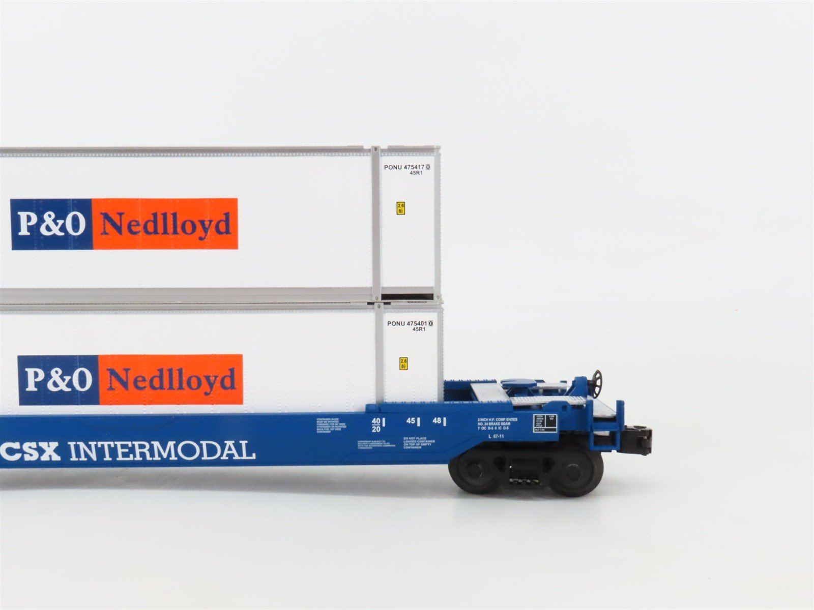 O Gauge 3-Rail MTH Rail King 30-76296 CSX Husky Stack Car w/ P&O Containers
