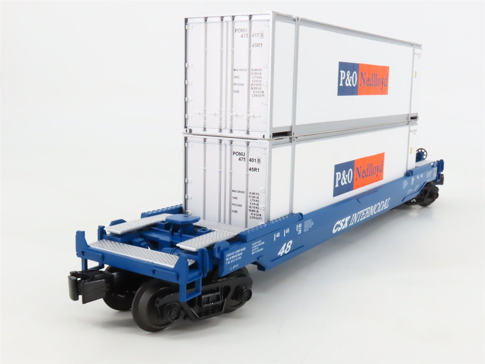 O Gauge 3-Rail MTH Rail King 30-76296 CSX Husky Stack Car w/ P&O Containers