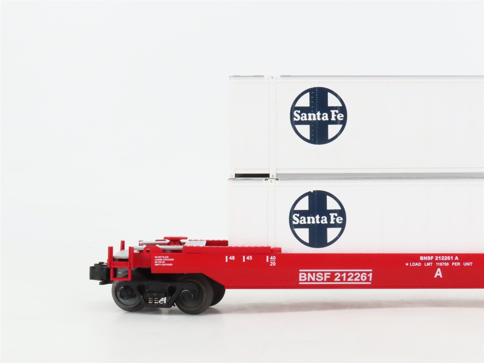 O Gauge 3-Rail MTH Rail King 30-7644 BNSF/ATSF Husky Stack Car #212261