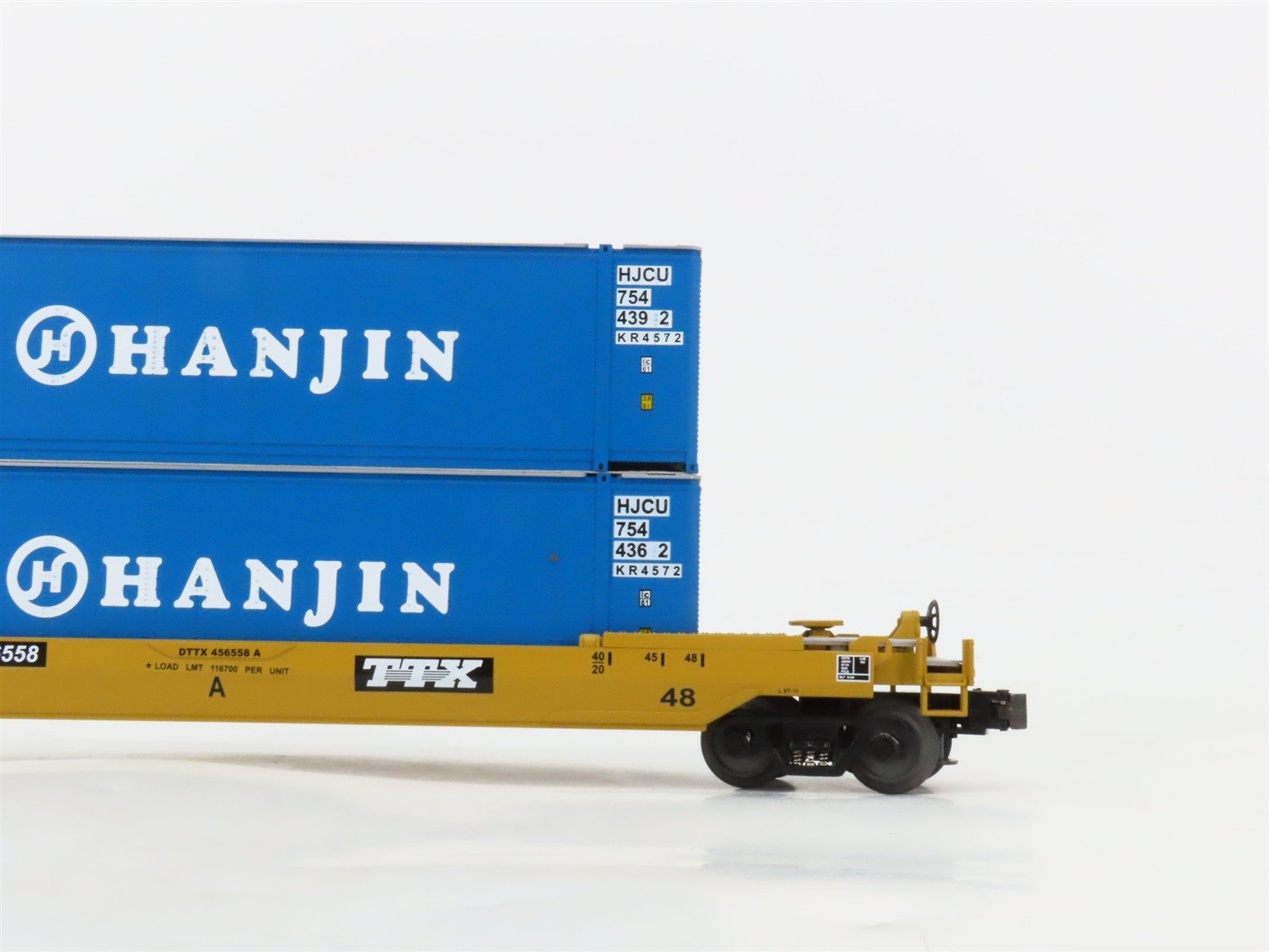 O Gauge 3-Rail MTH Rail King 30-7643 DTTX Hanjin Husky Stack Car #456558