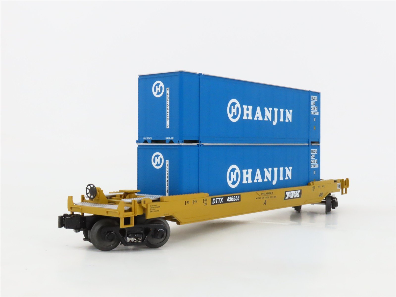 O Gauge 3-Rail MTH Rail King 30-7643 DTTX Hanjin Husky Stack Car #456558