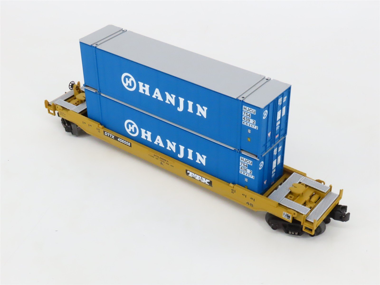 O Gauge 3-Rail MTH Rail King 30-7643 DTTX Hanjin Husky Stack Car #456558