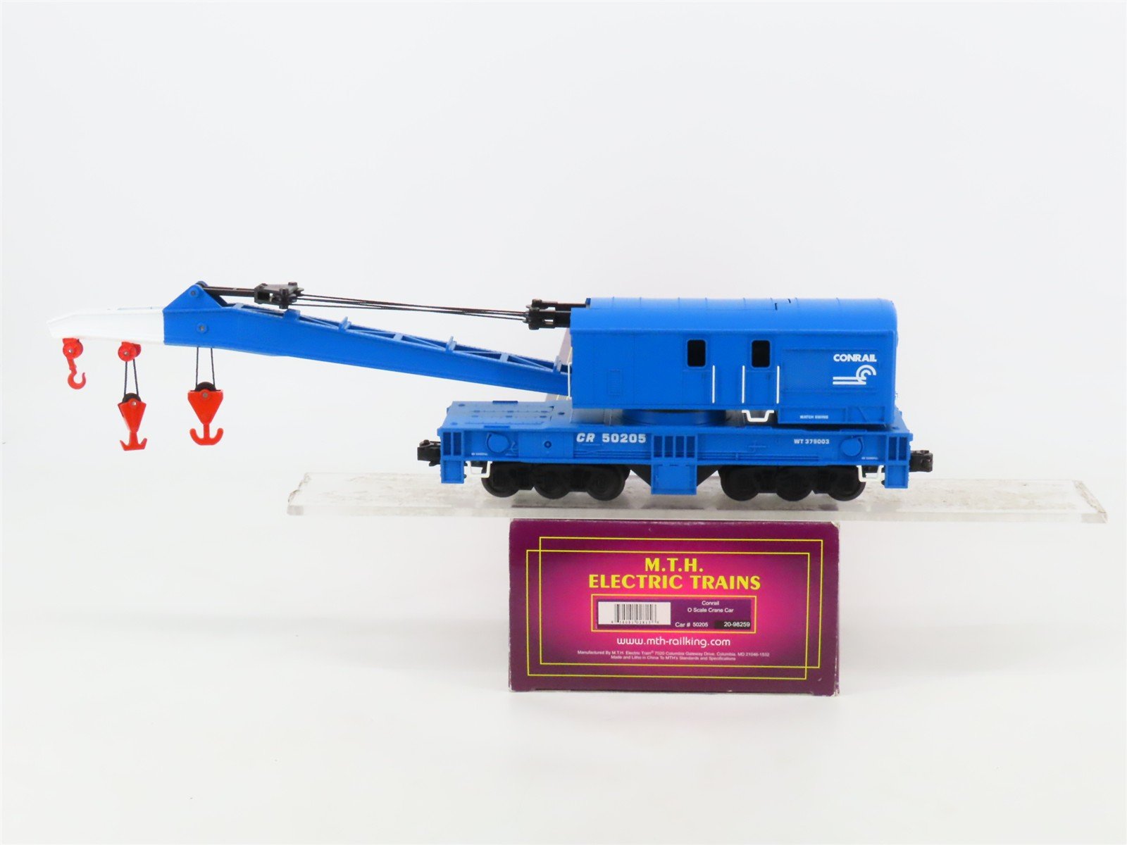O Gauge 3-Rail MTH 20-98259 CR Conrail Railroad Crane Car #50205