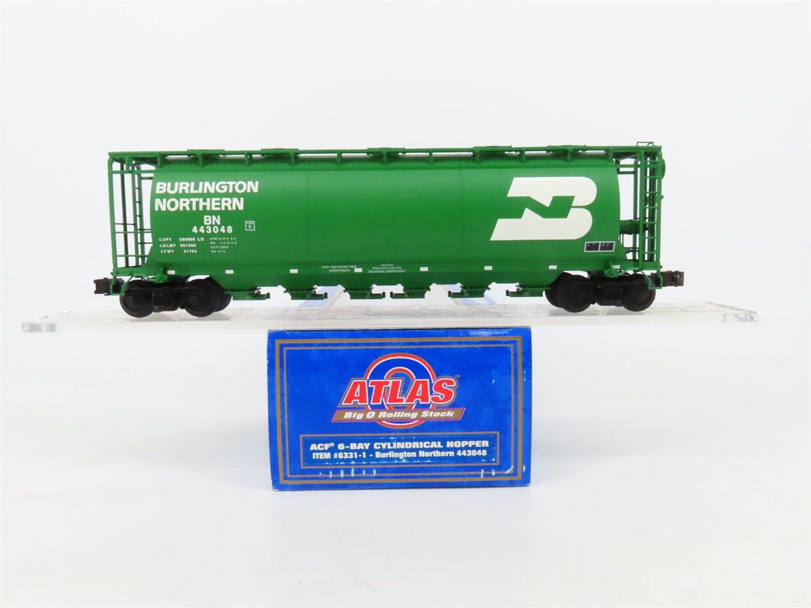 O Gauge 3-Rail Atlas 6331-1 BN Burlington Northern 6-Bay Covered Hopper #443048