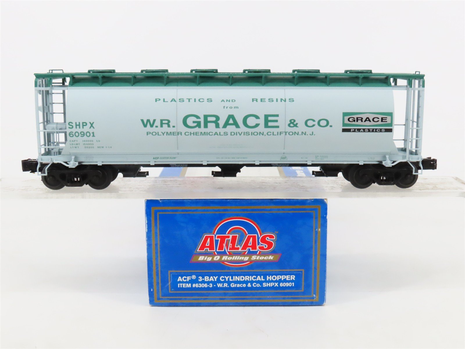 O Gauge 3-Rail Atlas 6306-3 SHPX W.R. Grace & Co 3-Bay Cylindrical Hopper #60901
