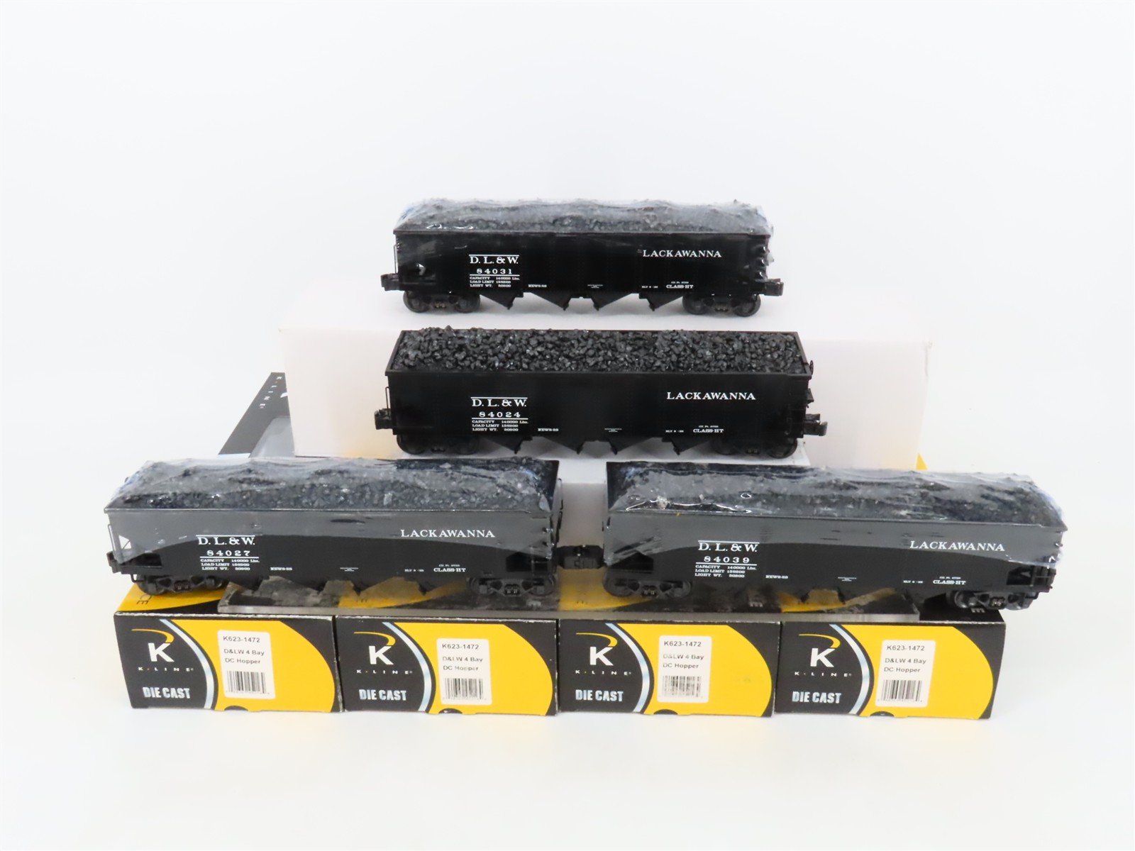 O Gauge 3-Rail K-Line K623-1472 D&LW Lackawanna 4-Bay Hopper Cars w/Loads
