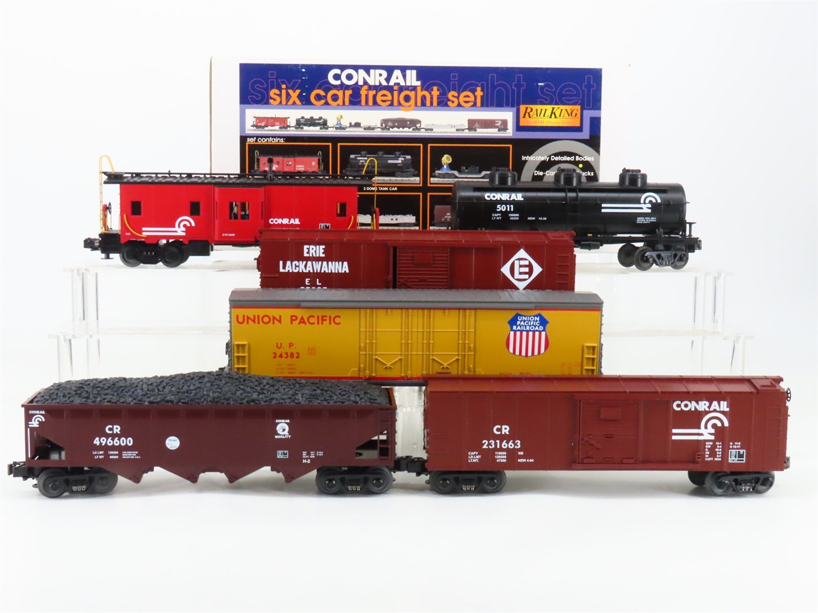 O27 Gauge 3-Rail MTH RailKing 30-7011 CR, ERIE & UP Freight 6-Car Set