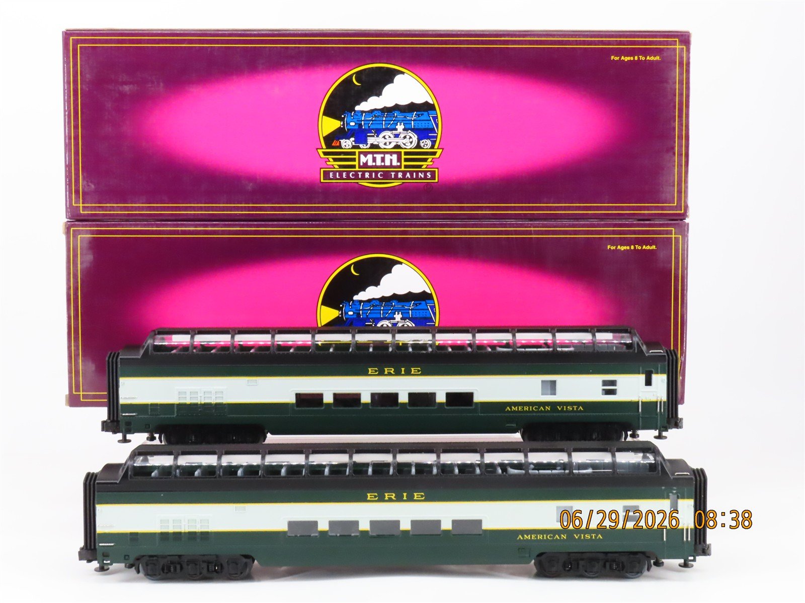 O Gauge 3-Rail MTH 20-6760 Erie Vista Dome Passenger Car 2-Pack