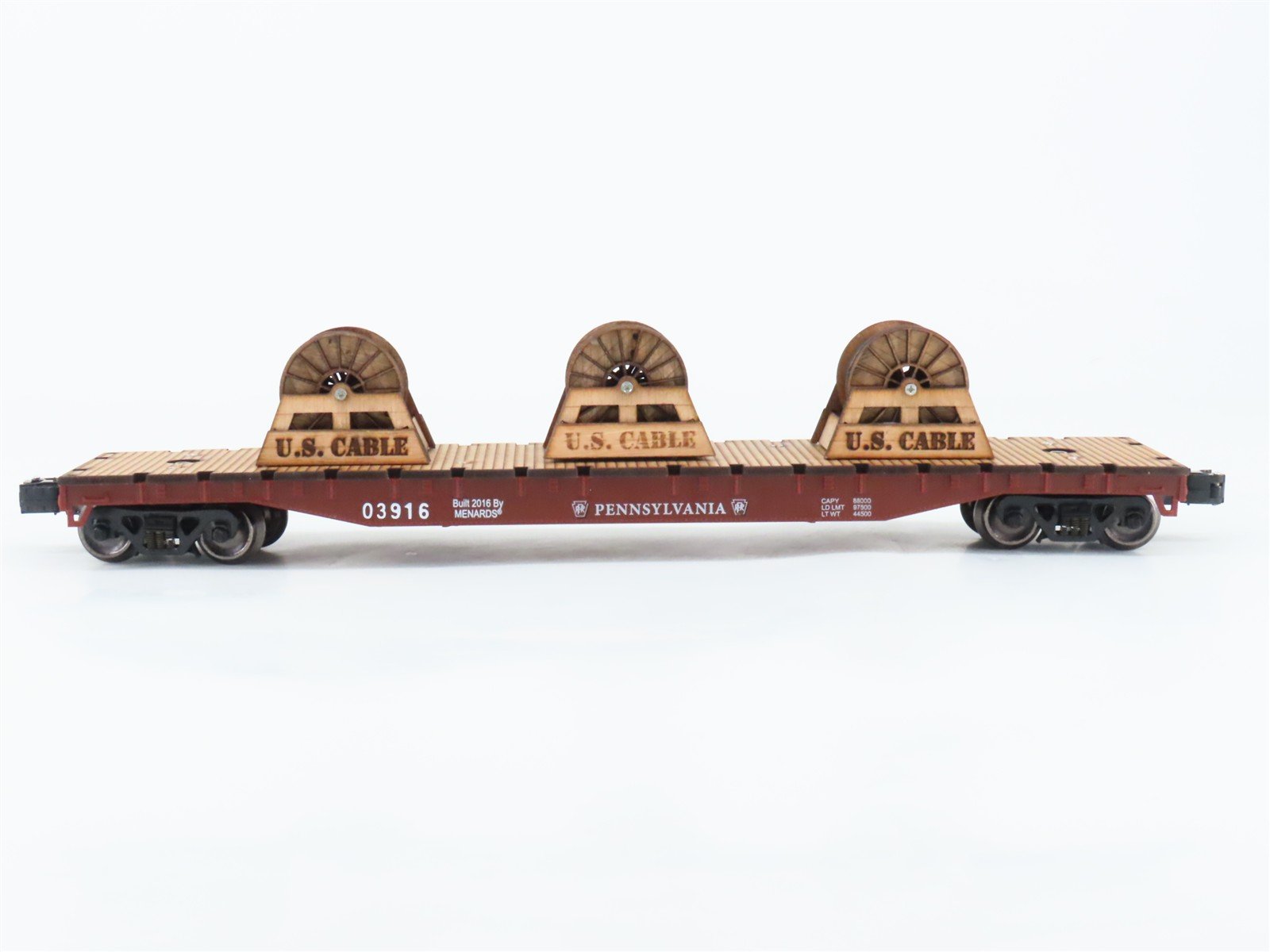 O Gauge 3-Rail Menards 279-3167 PRR Pennsylvania Flat Car #03916 w/ Wire Spools