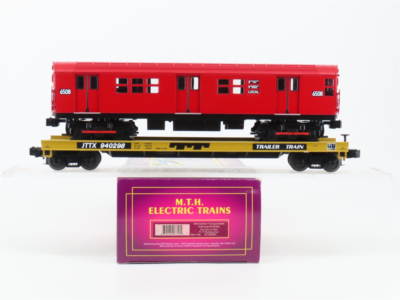 O Gauge 3-Rail MTH 20-98364 ITTX Trailer Train Flat Car #940298 w/ Subway Car
