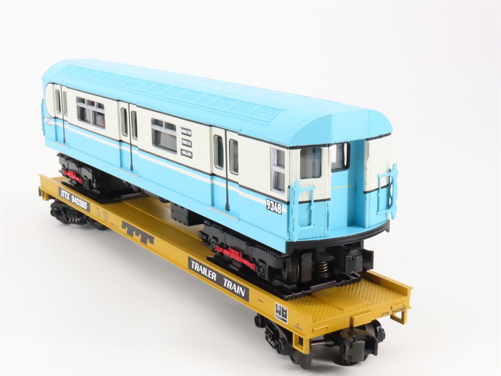 O Gauge 3-Rail MTH 20-98381 JTTX Trailer Train Flat Car #940385 w/ Subway Car