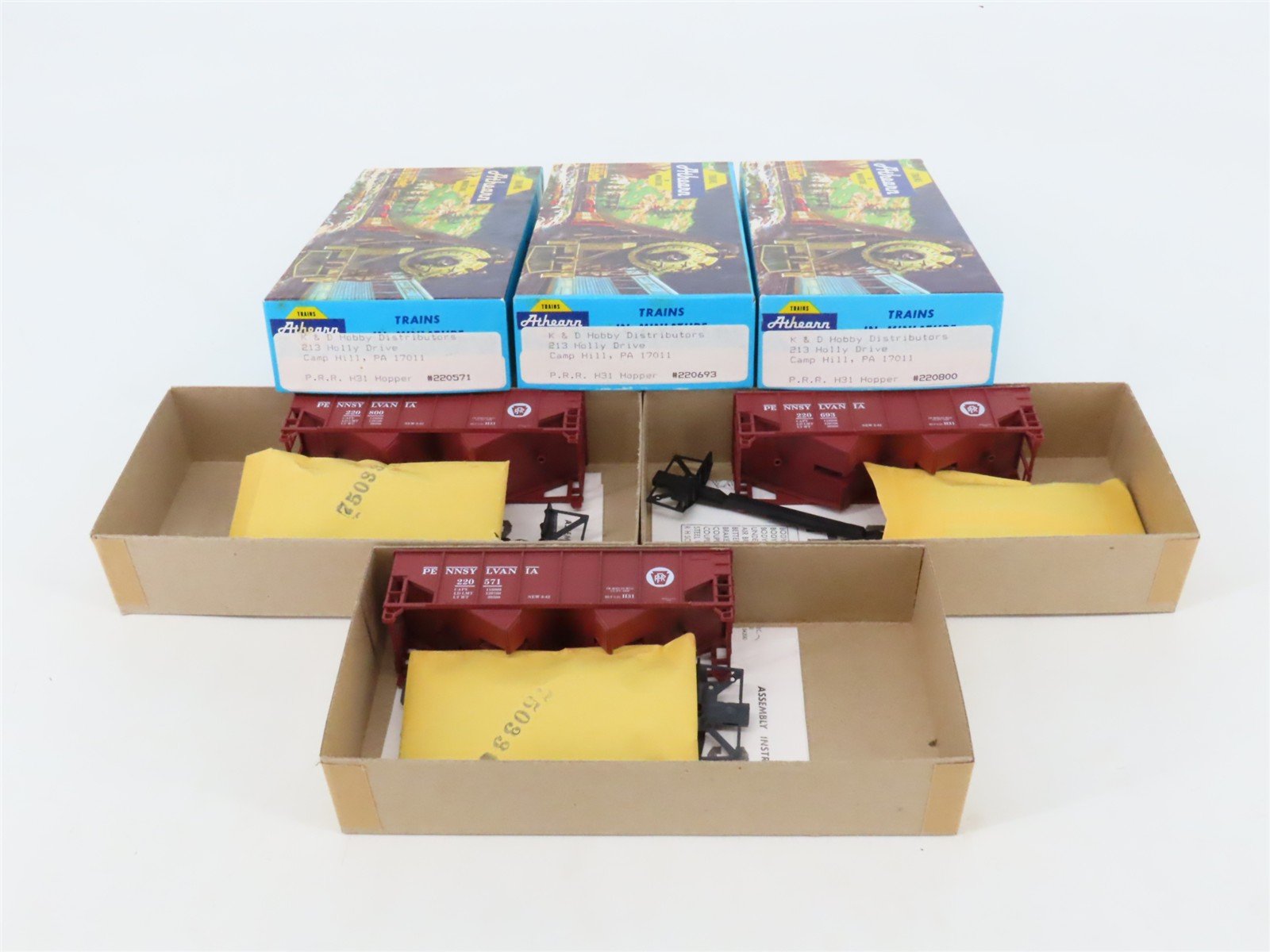 LOT of 3 HO Scale Athearn PRR Pennsylvania 2-Bay Open Hopper Car Kits