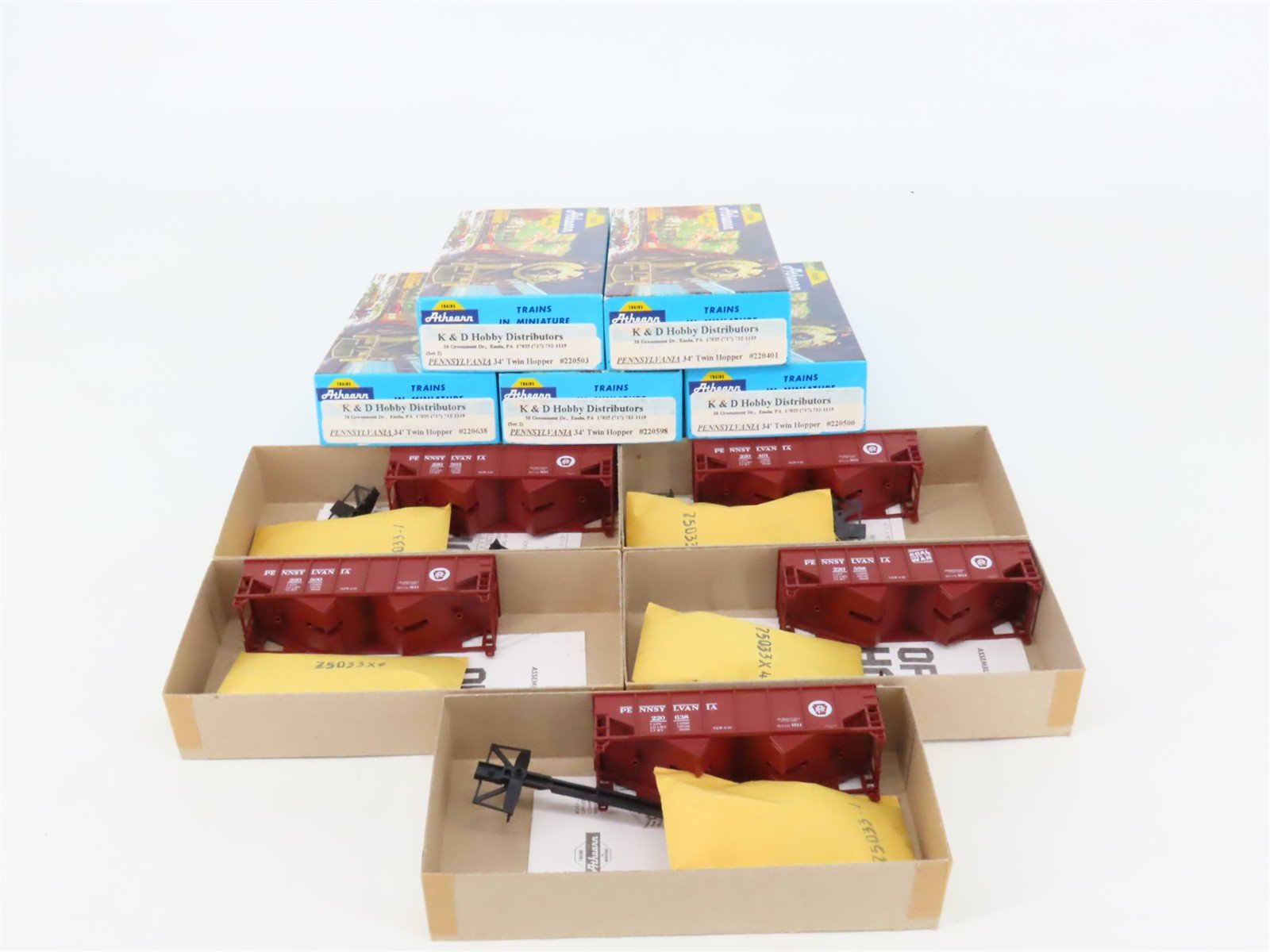 LOT of 5 HO Scale Athearn PRR Pennsylvania 2-Bay Open Hopper Car Kits