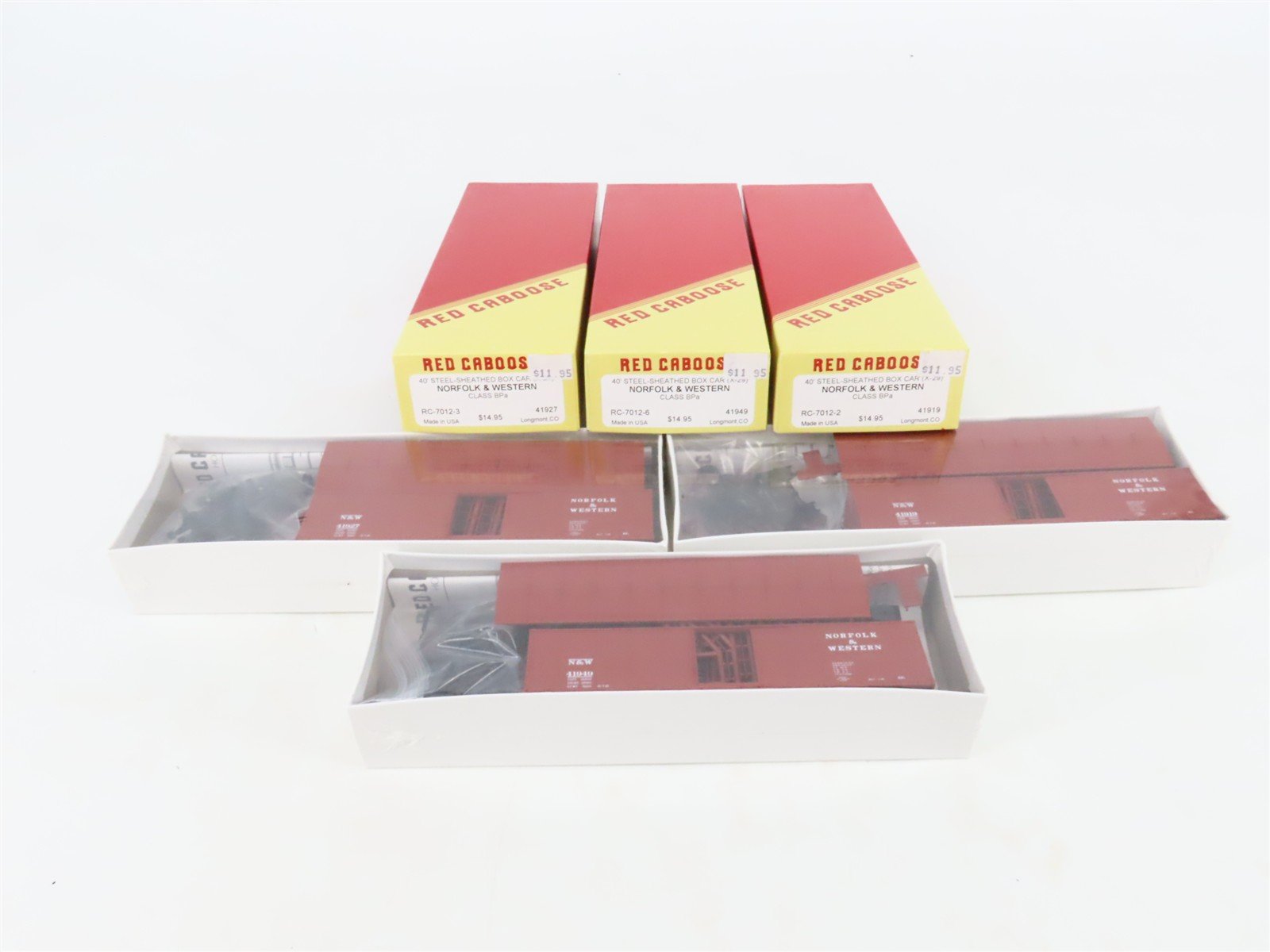 LOT of 3 HO Scale Red Caboose N&W Norfolk & Western 40' Boxcar Kits