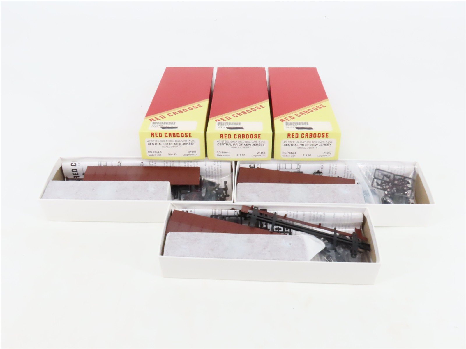 LOT of 3 HO Scale Red Caboose CNJ Jersey Central 40' Boxcar Kits