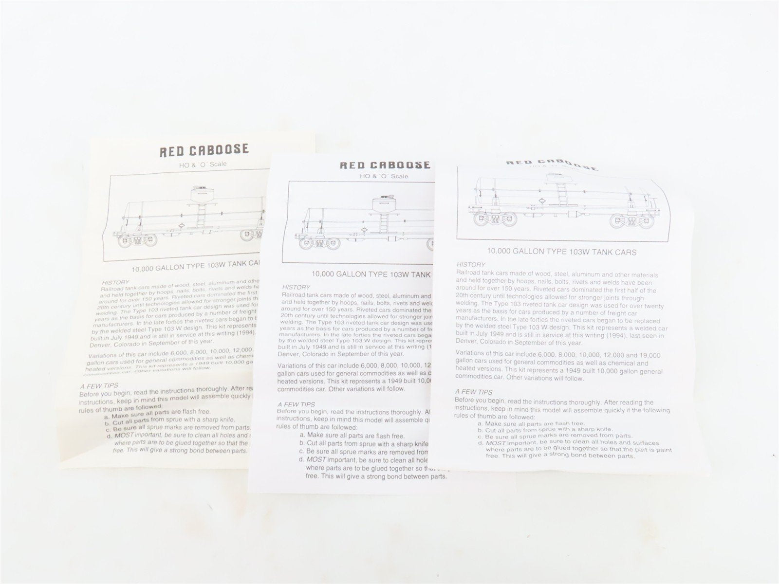 LOT of 3 HO Scale Red Caboose SCCX/ROX Shell & Richfield 10k Gal Tankcar Kits