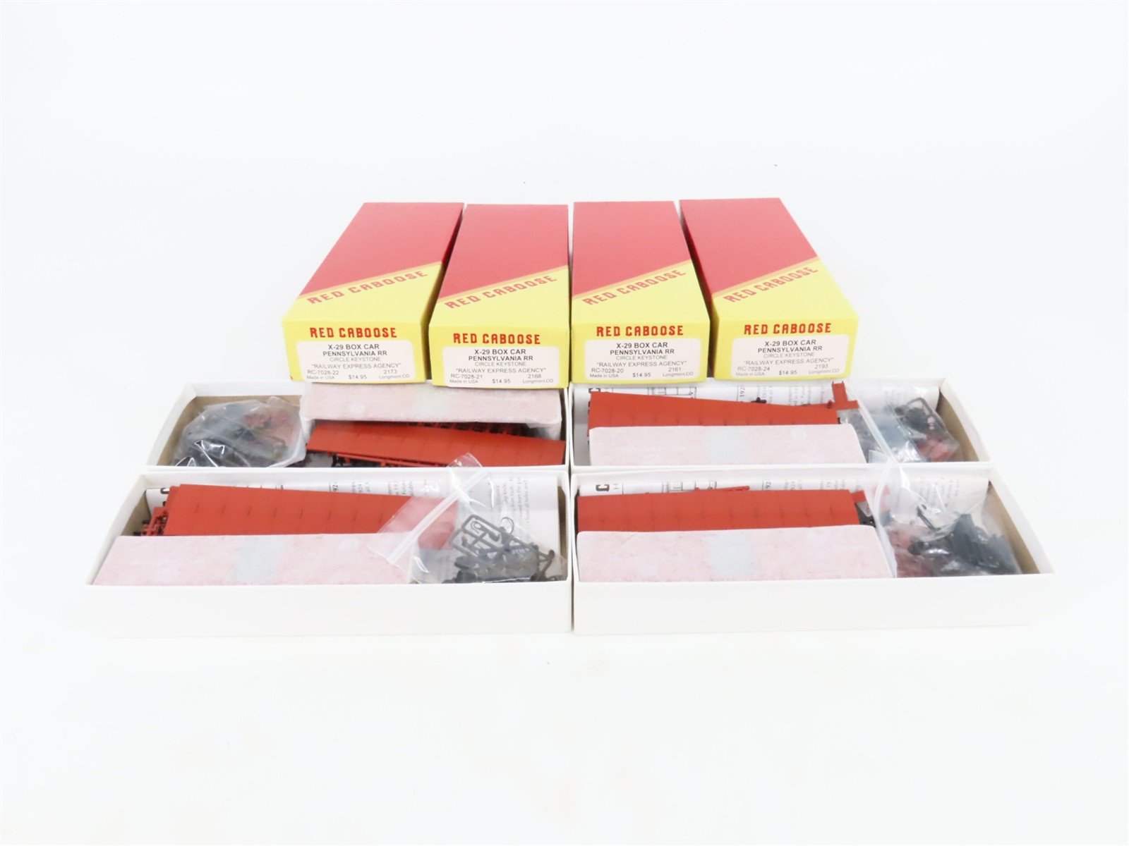 LOT of 4 HO Scale Red Caboose PRR Pennsylvania 40' Boxcar Kits