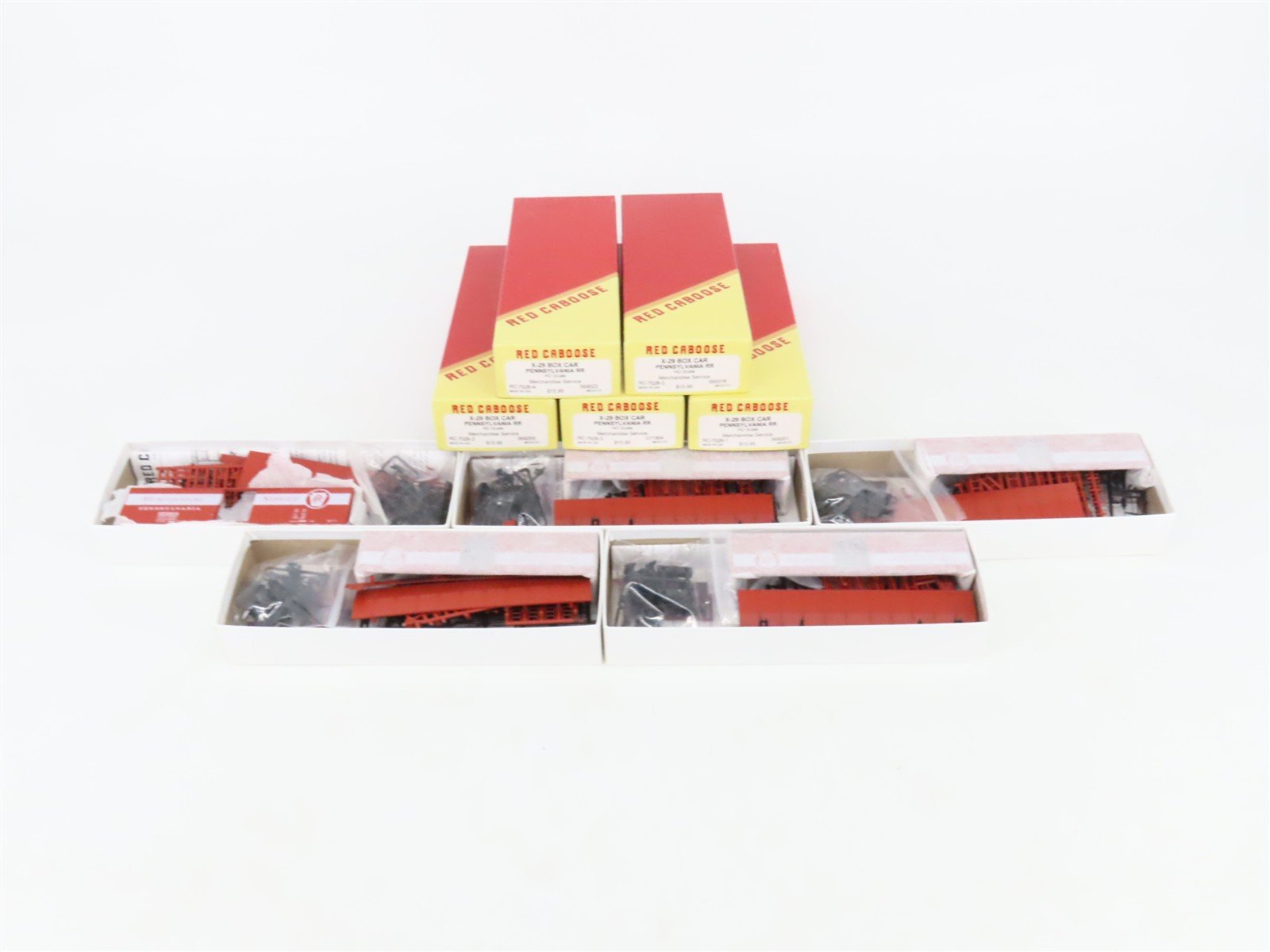 HO Red Caboose Kits RC-7026 PRR Pennsylvania Merchandise 40' X29 Box Cars 5-Pack