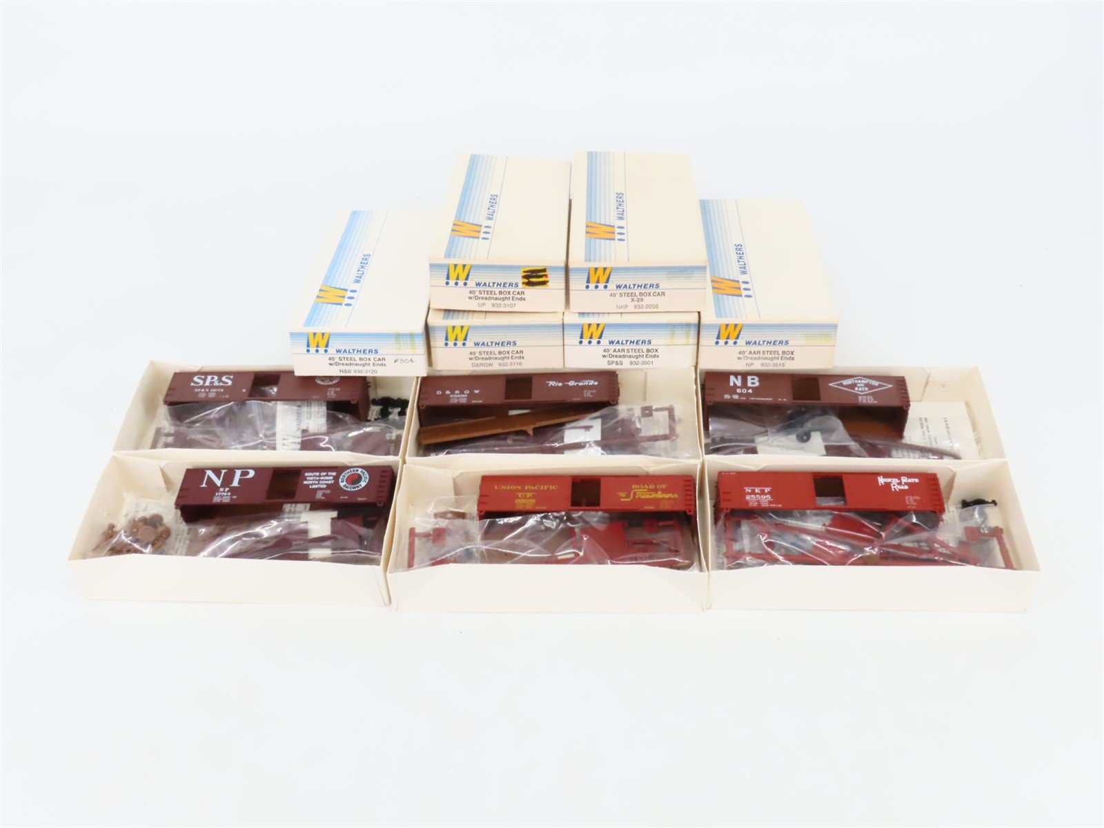 LOT of 6 HO Walthers Kits D&RGW, NP, N&B, SP&S, UP & NKP 40' Steel Box Cars
