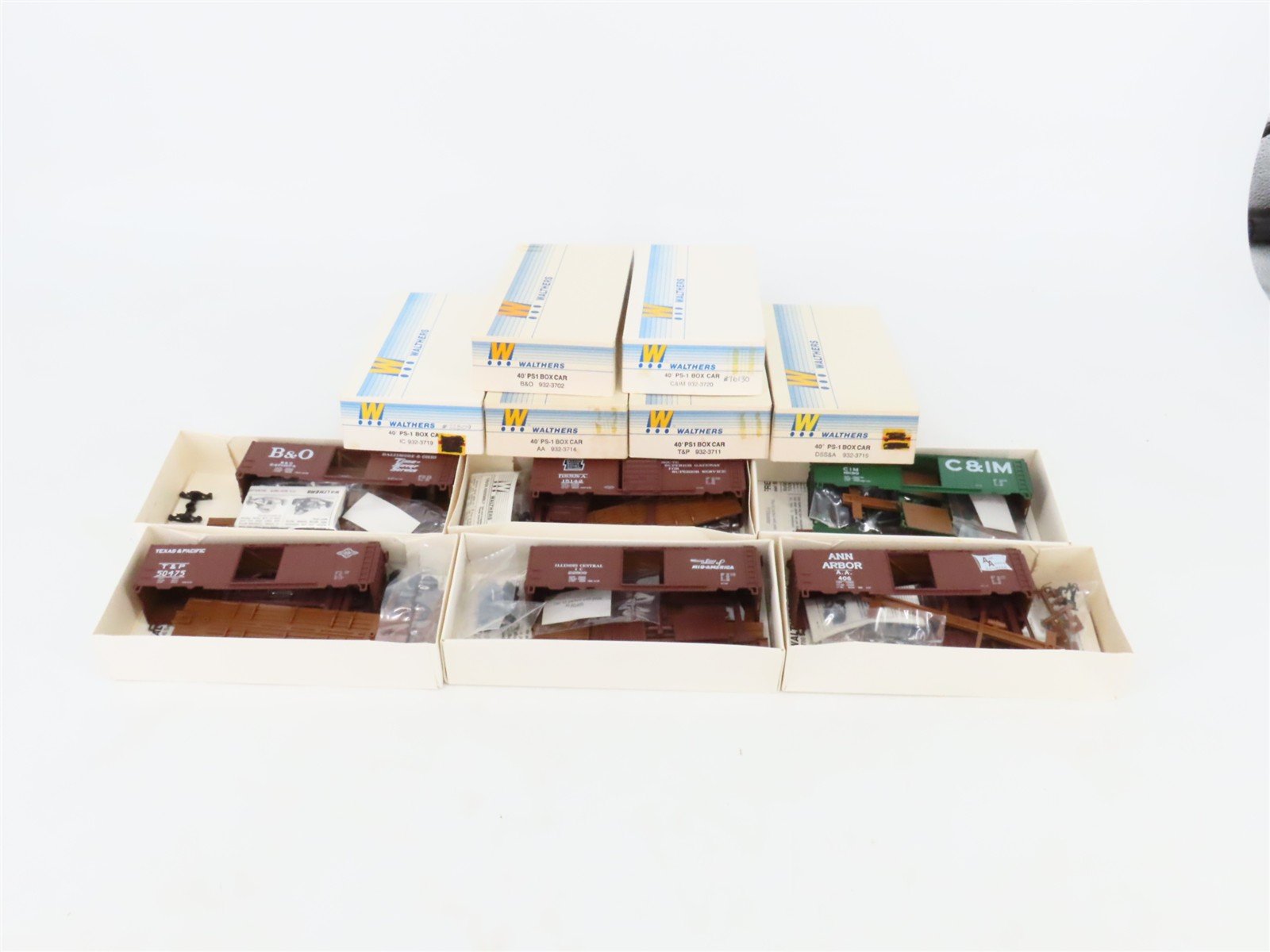 LOT of 6 HO Walthers Kits T&P, C&IM, DSS&A, B&O, AA & IC 40' PS-1 Steel Box Cars