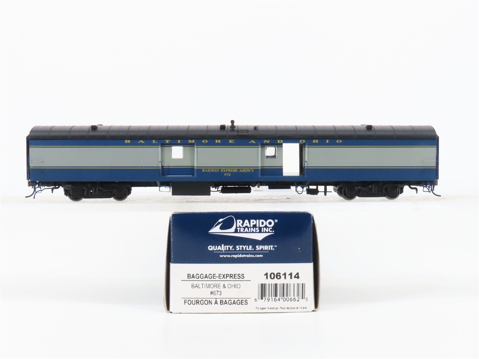 HO Scale Rapido 106114 B&O Baltimore & Ohio Baggage-Express Passenger Car #673