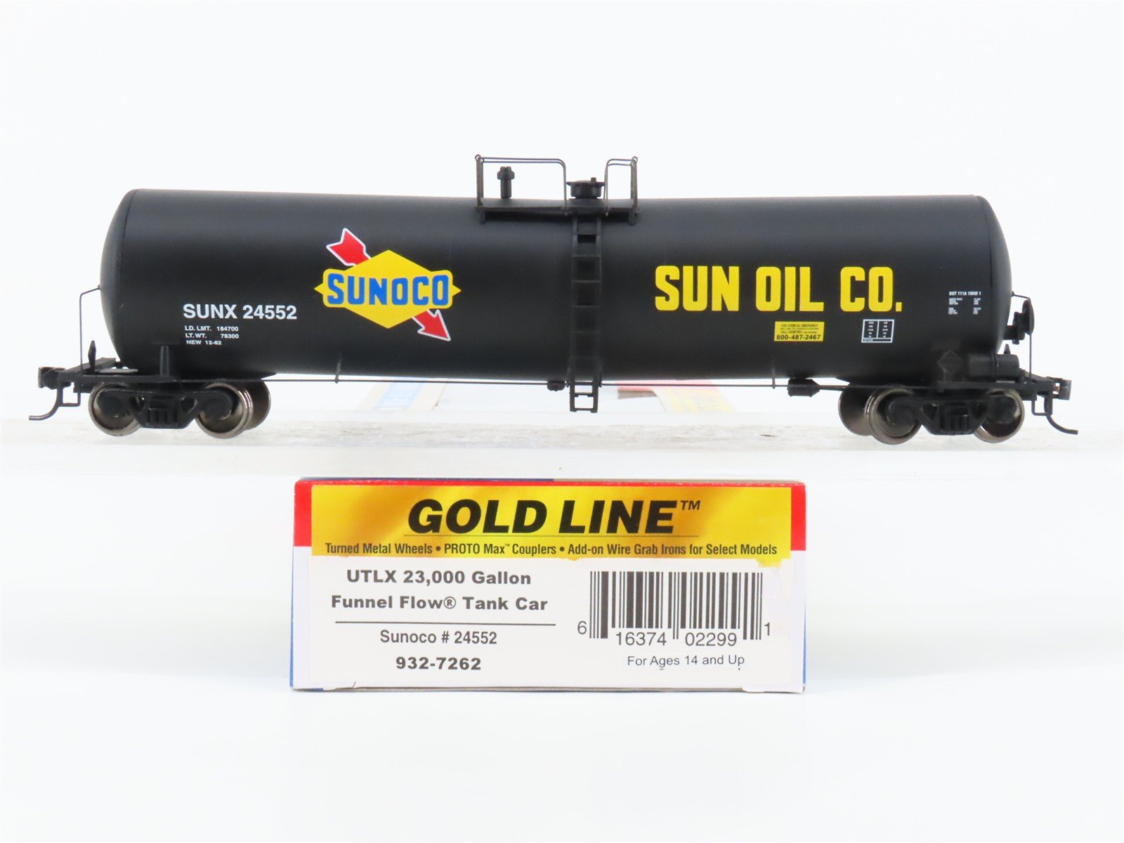 HO Scale Walthers Gold 932-7262 SUNX Sunoco Funnel Flow Tank Car #24552