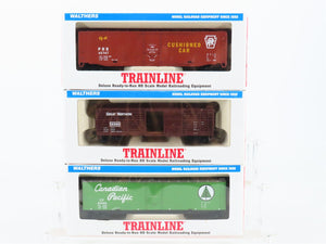 LOT of 3 HO Scale Walthers Trainline PRR, GN, & CP Box Cars & Stock Car