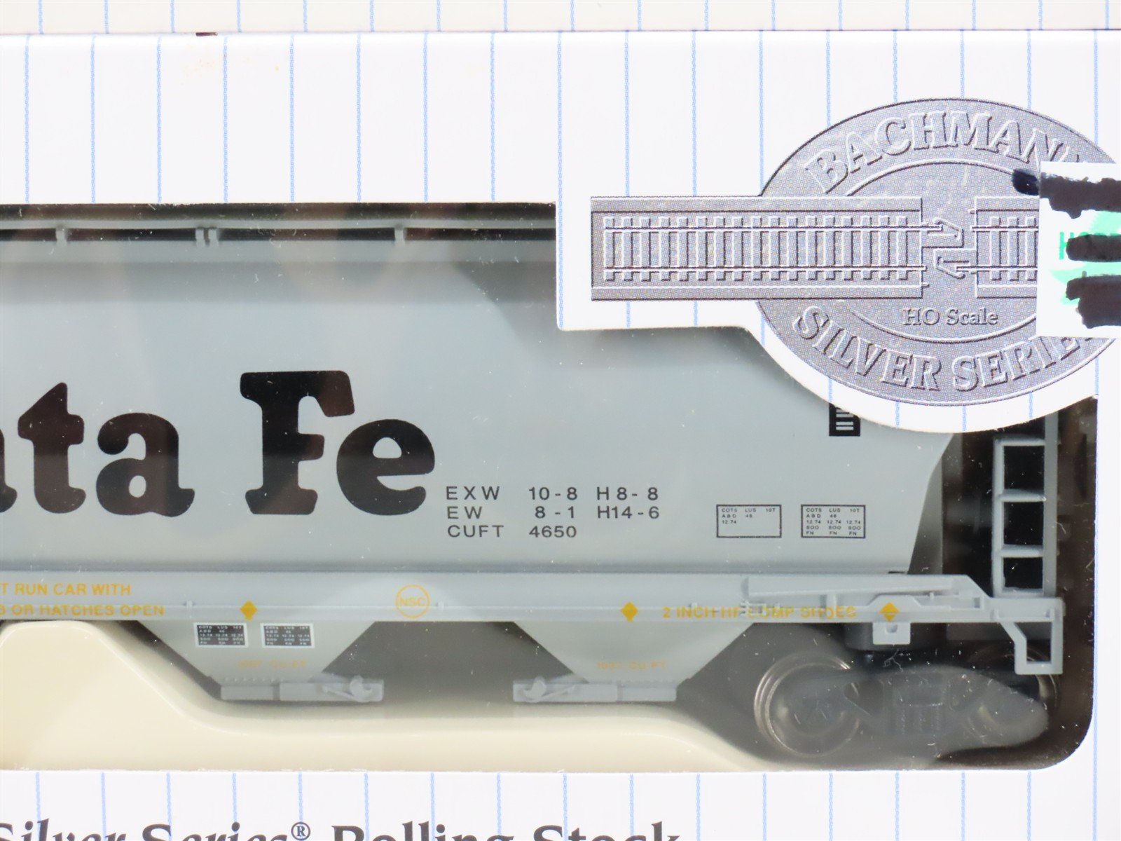 LOT of 4 HO Bachmann Silver WADX, EL, ATSF & GN Box Car & Covered Hoppers