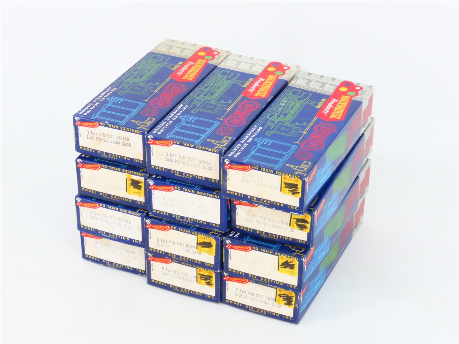 LOT of 12 HO Roundhouse MDC Kits 1538 PRR Pennsylvania Railroad 3-Bay Hoppers
