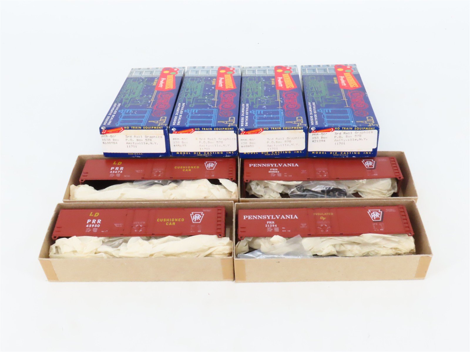 LOT of 4 HO Scale Roundhouse 3rd Rail Graphics MDC Kits 11701 PRR 50' Box Cars