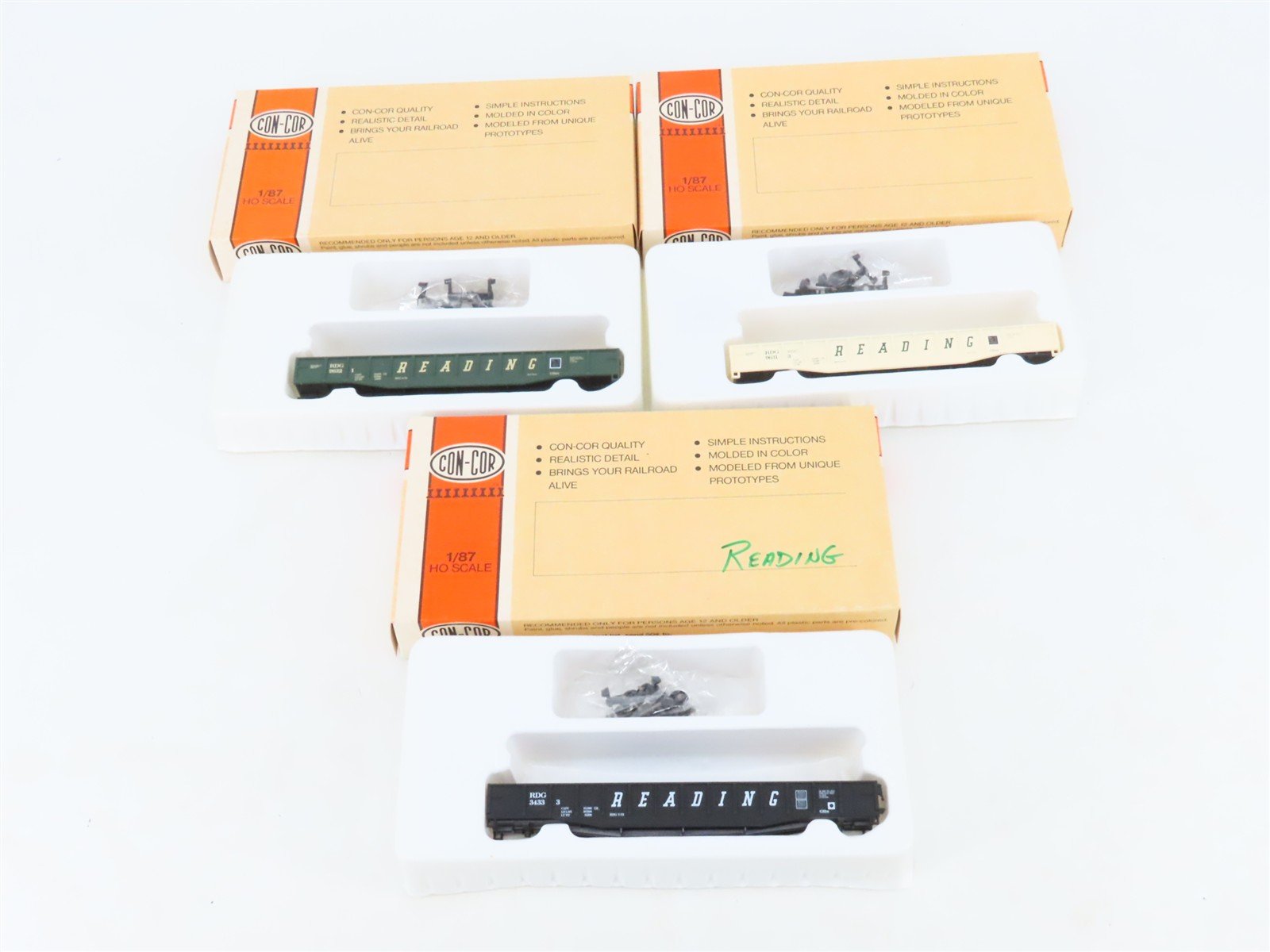 LOT of 3 HO Con-Cor K&D Hobby Distributors Kits RDG Reading 54' Mill Gondolas